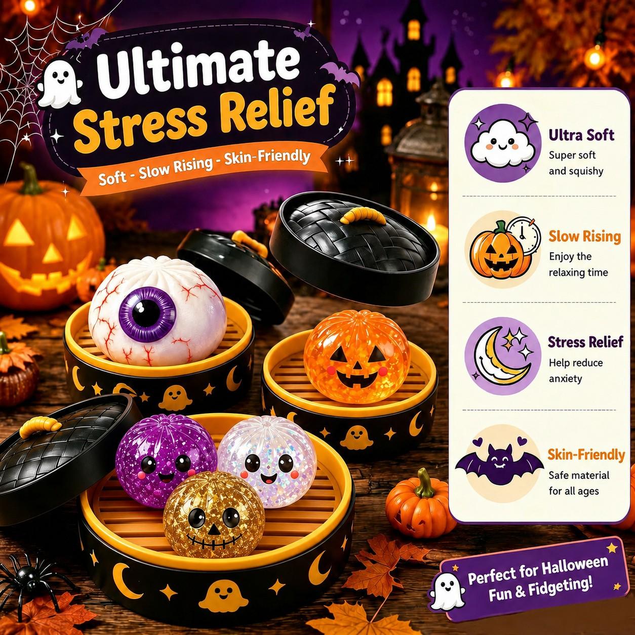 Cute Halloween Horror Ghost Gumball Squeeze Toy Set, Portable Stress Relief Hand Squeeze Toy, Squishy Fidgets, Perfect Halloween Party Candy Bag Filler and Gift