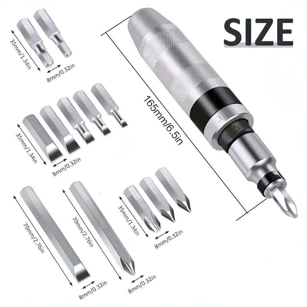 Professional 13-Piece Impact Driver Kit - High Torque Durable Tool Set with Multi-Function Bits, Metal Chisel, Screw Extractor for Automotive Mechanics, Ergonomic Grip Design, pro-Grade Repair Tools