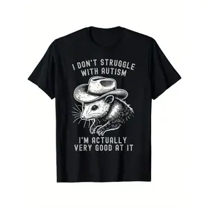 180gI Don't Strle with Autism I Am Actually Very Good at It T-Shirt, Fashionable Short-sleeved Comfortable and Versatile Summer T-shirts, Shorts for Men, Slightly Elastic, 100%cotton, S-XXXL