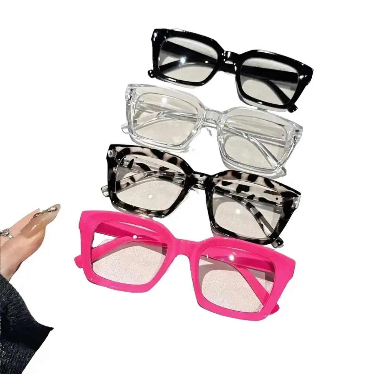 Unisex 2026 Trending Square Frame Bluelight Glasses - 4-Piece Fashionable Plastic Frames, Crystal-Clear Flat Lenses, Full Transparent Sides, Anti-Eyestrain Led-Blocking Non-Prescription Eyewear for Casual, Office Wear, Trending Glasses, Crystal-Clear Non-