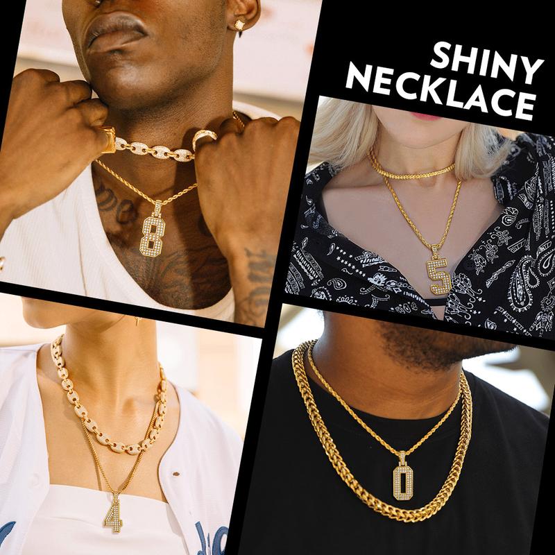 U7 Number 0-9 Pendant Shing Necklace for Men Women CZ Hip Hop Jewelry