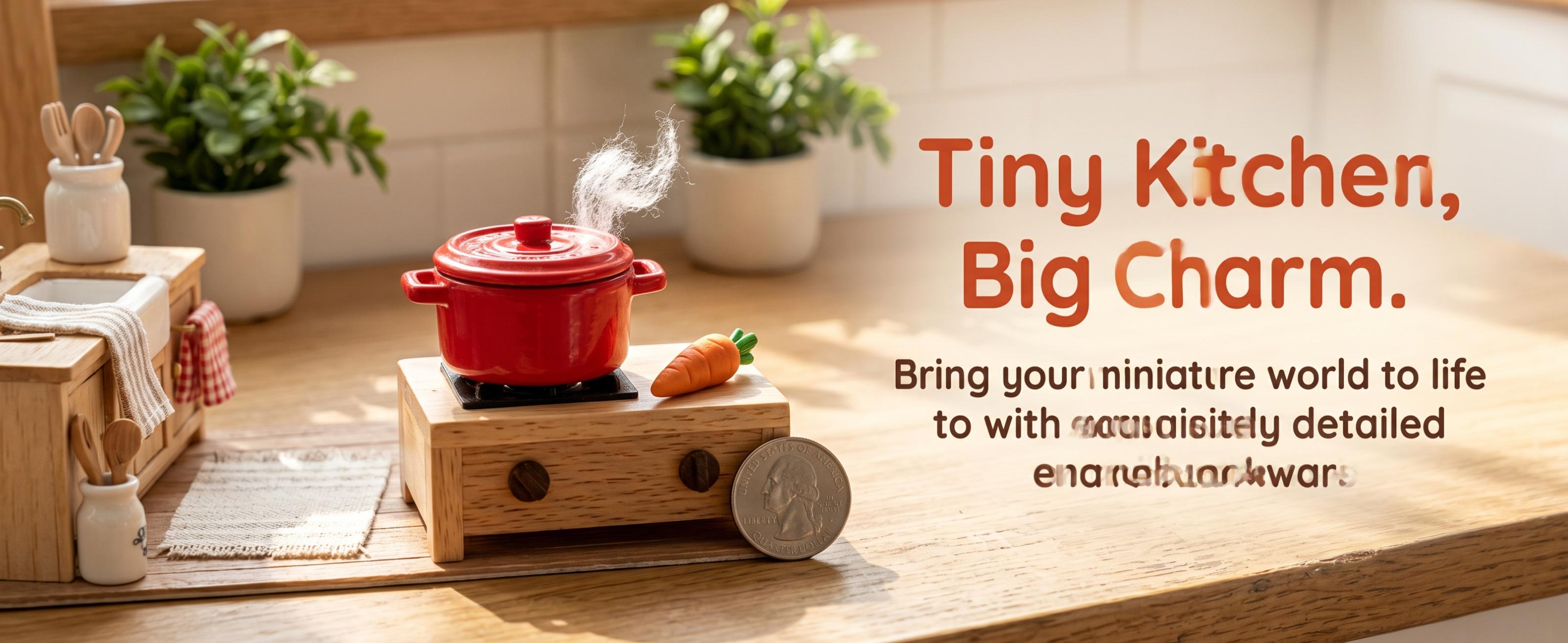 Mini Enamel Soup Pot for Dollhouse, Realistic Kitchen Playset Accessory, DIY Craft Scene Decor, Mini Two-Handle Covered Pot Model