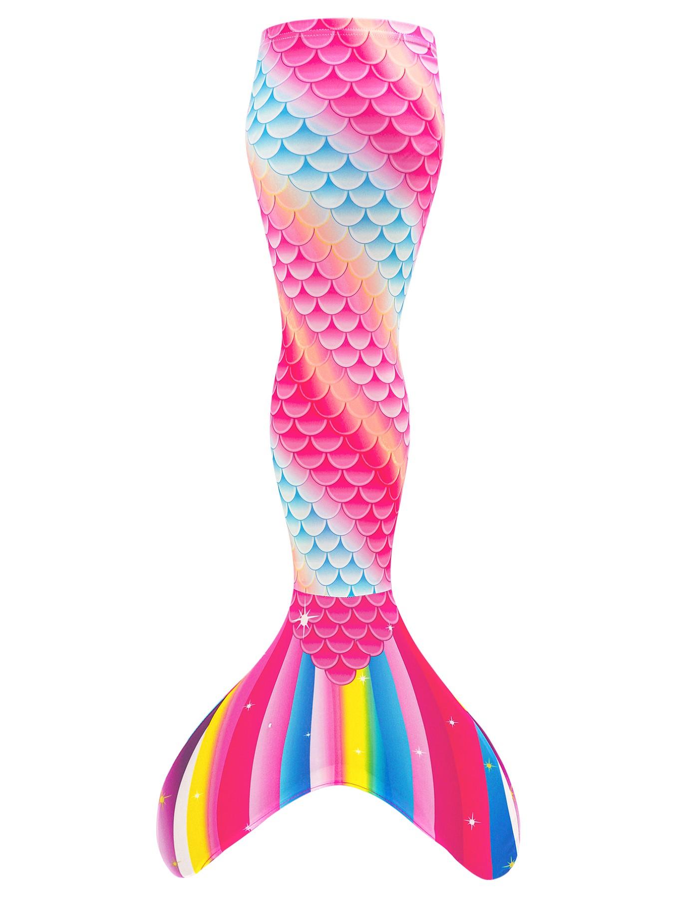 Girls Mermaid Tail Bikini Swimsuit Sets, Rainbow Beach Bathing Suit, 3 Piece Princess Performance Cosplay Costume Sets, Swimwear Sets