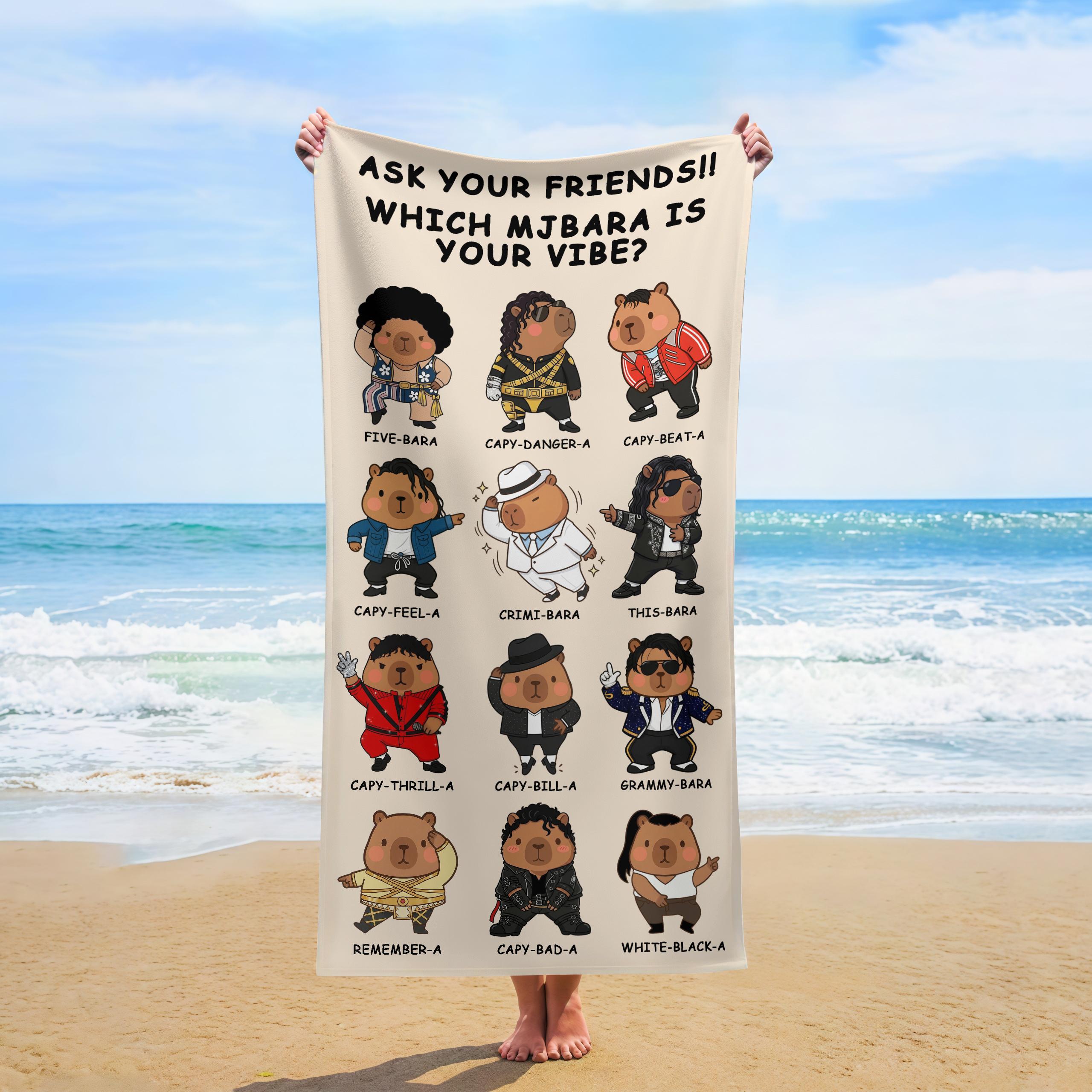 "Five-Bara to White-Black-A" Capybara MJ Costumes Art Beach Towel, Premium Large Oversized Towel, Great For Sunbathing, Picnics, and Animal Lovers