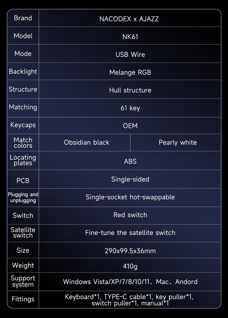 AJAZZ Mini 60% Gaming Mechanical Keyboard Red Switch 61 Key Compact Wired Office Keyboard NK61 Hot Swap Keyboard Ergonomic Mechanical Sense Office Artifact Plug and Play Support Multiple Systems Suitable for Gaming and Office