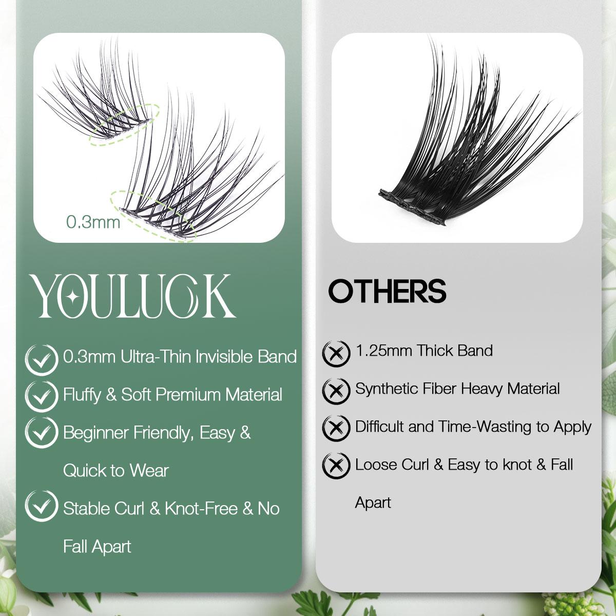 YOULUCK Natural Lash Clusters Kit with Ultra-Thin Band Bond & Seal Long-Lasting Individual Lashes for Girls Makeup Kit Waterproof & Lightweight