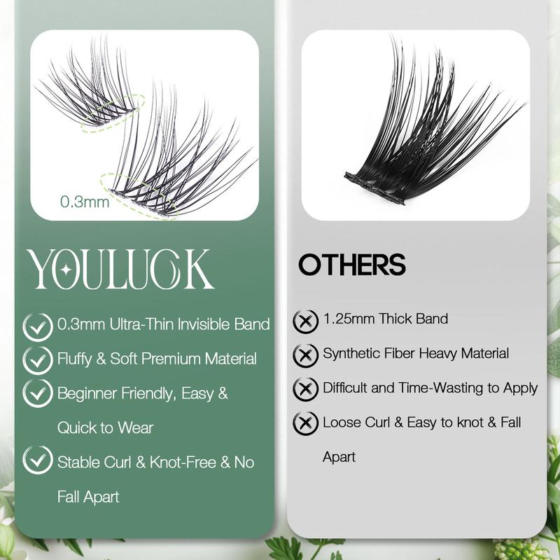 YOULUCK Natural Lash Clusters Kit with Ultra-Thin Band Bond & Seal Long-Lasting Individual Lashes for Girls Makeup Kit Waterproof & Lightweight