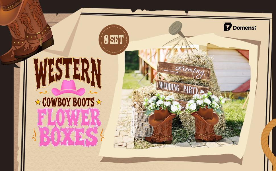 8/12Pcs Western Cowboy Boots Flower Boxes Centerpiece Boot Shape Box Decorations Western Theme Party Boot Gift for Cowboy Cowgirl Birthday Party Wedding Supplies