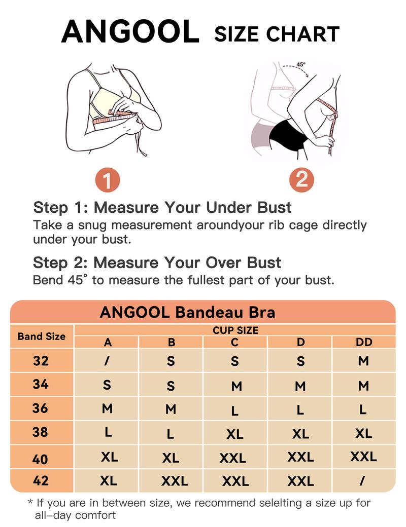 ANGOOL Non-Slip Bandeau Bras with Silicone Comfortable Strapless Bra Wireless Padded Bras Seamless Bra For Women