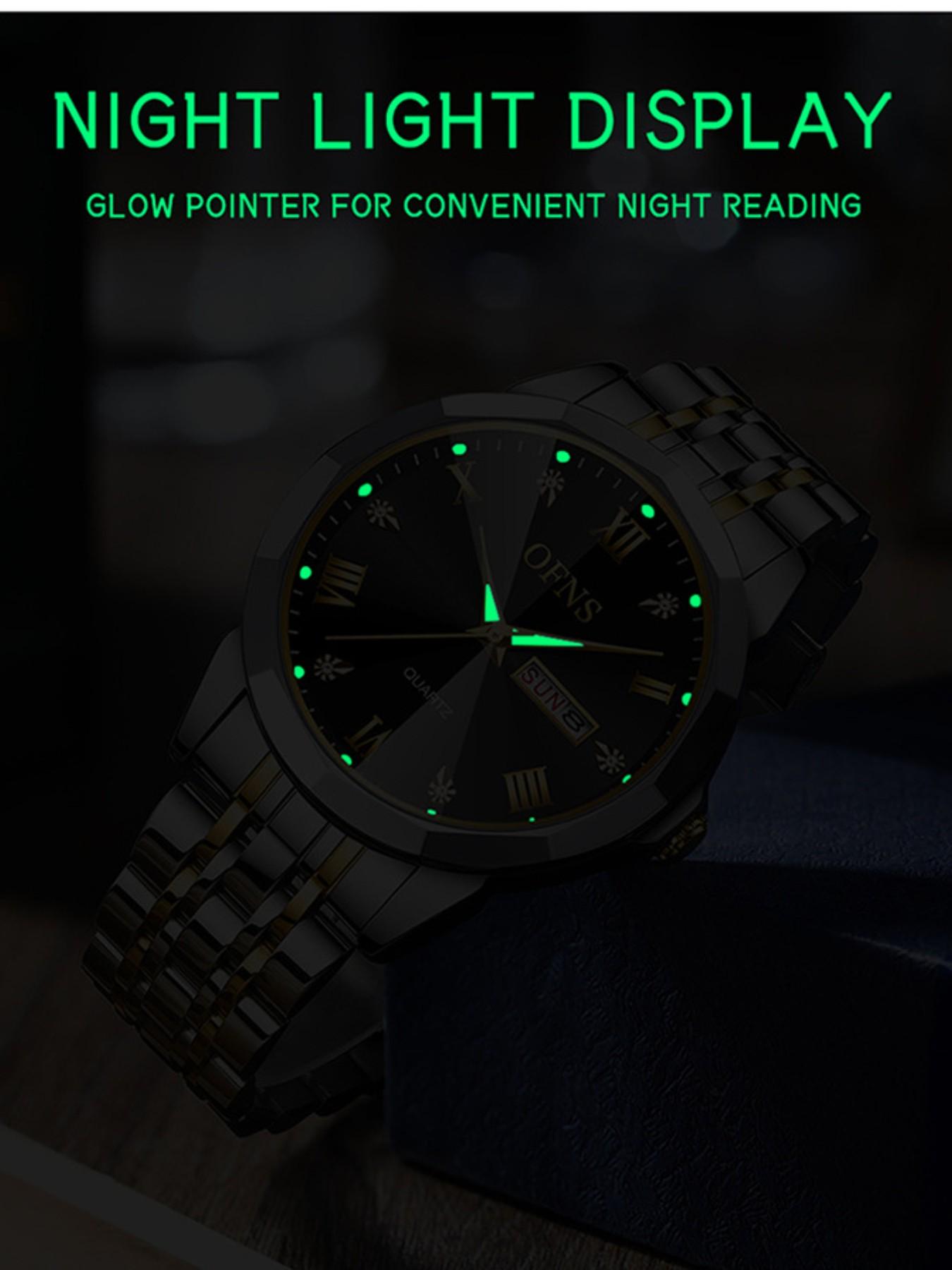 OFNS Men's Alloy Watch, Waterproof Business Style, Elegant Quartz Analog Watch, Dial, Rhinestone Design, All Seasons