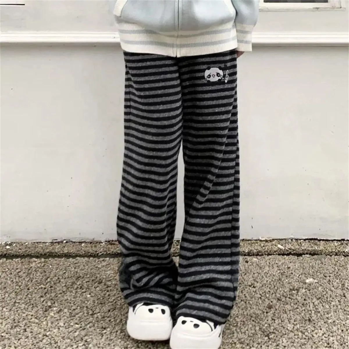 Women Panda Striped Pants Streetwear Harajuku Pantalones De Mujer Sweatpants Y2k Clothes Casual Japanese Kawaii