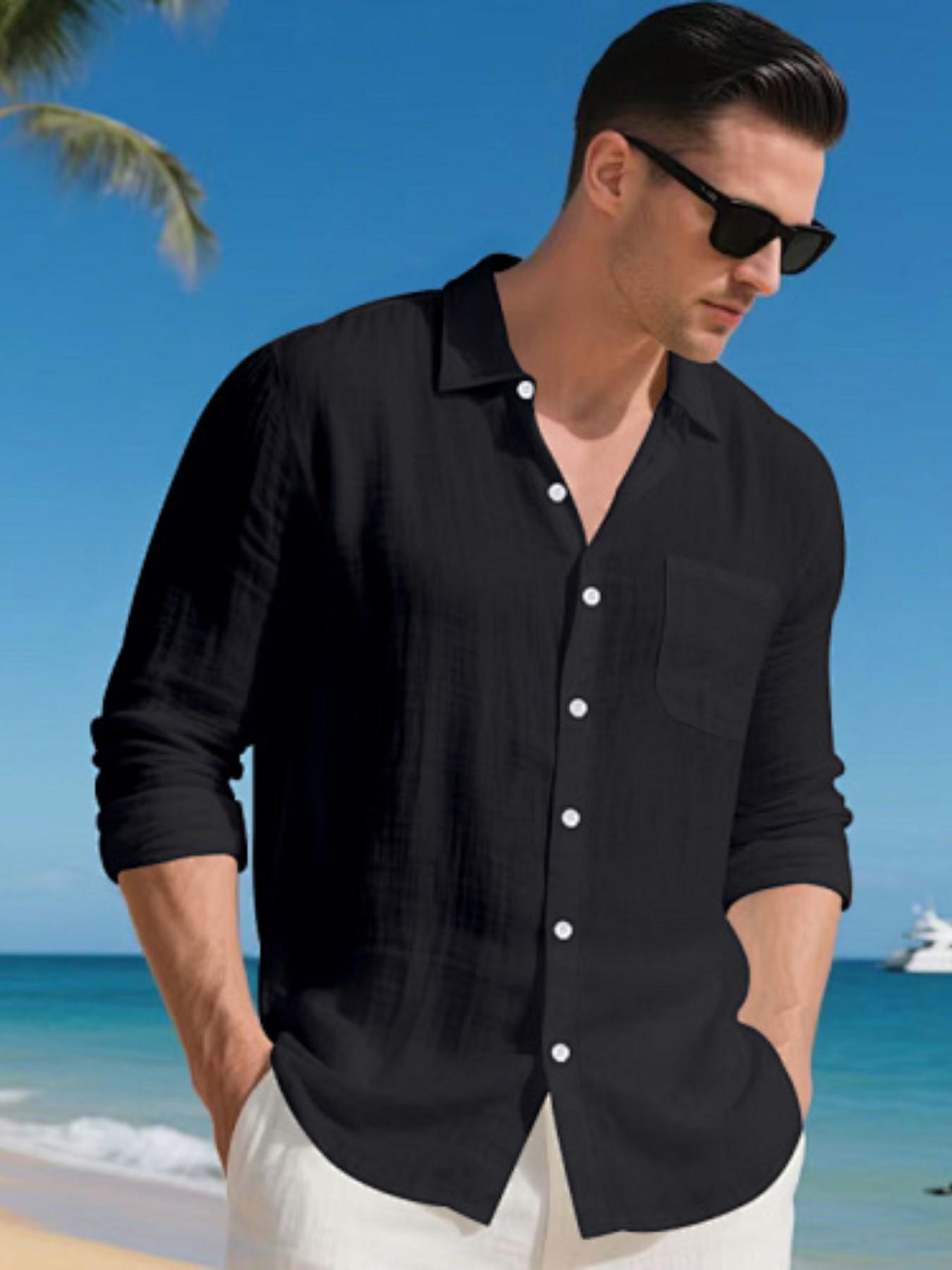 Men's Summer Linen Spread Collar Long Sleeve Shirts! Loose fit for all body types, breathable and skin-friendly without sweatiness, perfect for beach vacations, office wear, and versatile multi-scene outfits