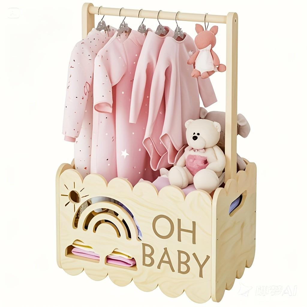 Baby Closet Organizer Rack, Wooden Baby Clothes Hanger, Rainbow Toy Storage Shelf, Infant Wardrobe Display Stand, Oh Baby Brand
