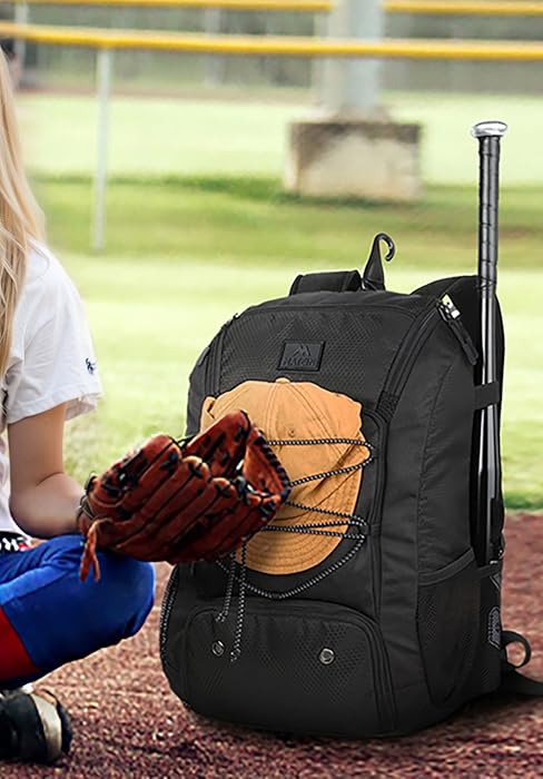 MATEIN Baseball Bat Bag for 4 Bats with Ball Pocket, Lightweight Youth Baseball Backpack with Shoe Compartment, Large Capacity Softball Equipment Bag with Fence Hook for TBall Gear, Helmet, Glove