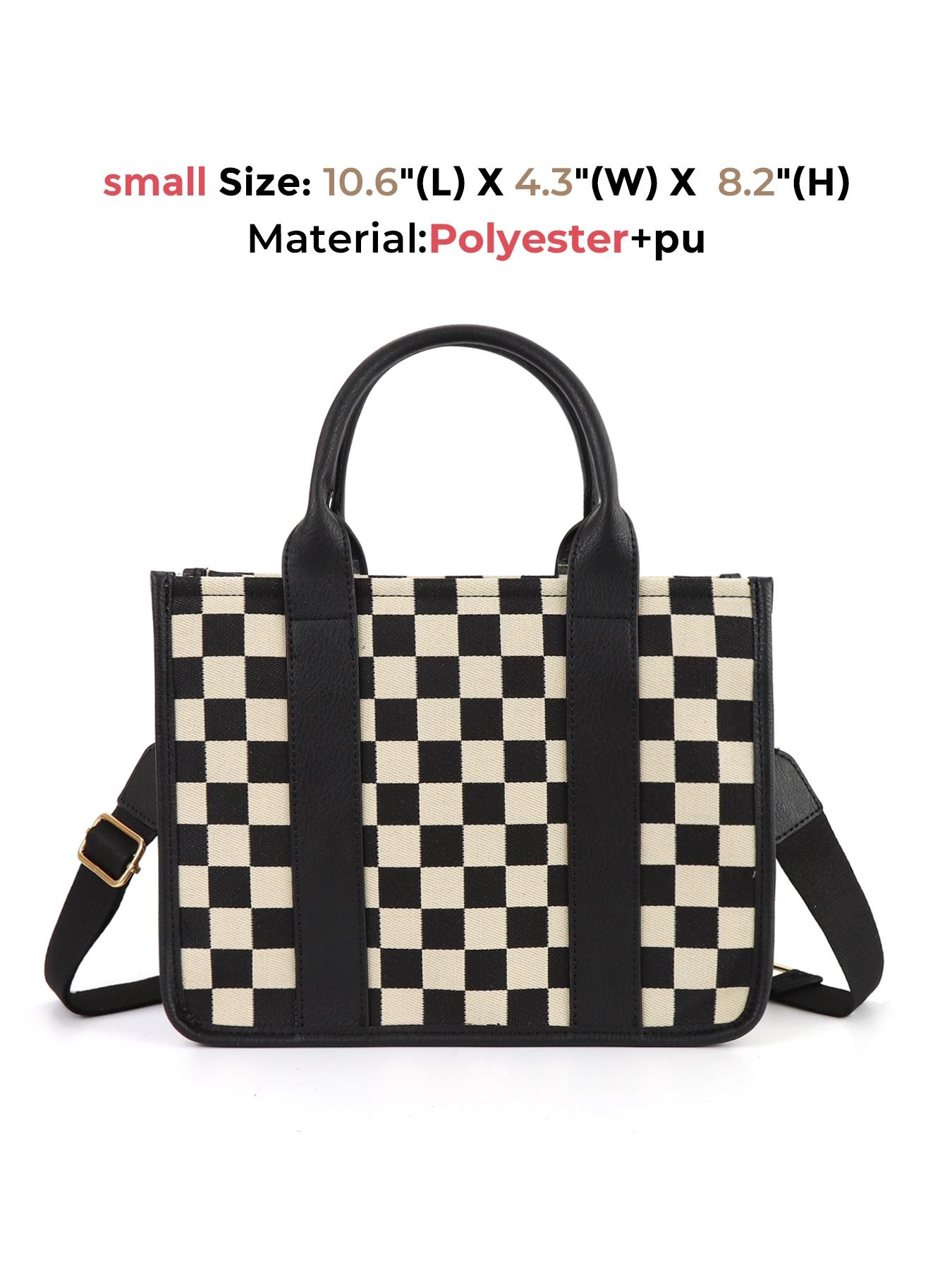 Checkerboard Pattern Tote Bag, Fashionable Canvas Classic Shoulder Bag for Women, Casual Trendy Versatile High-quality Daily Commuting Bag, Girl Fashionable Shopping Bag