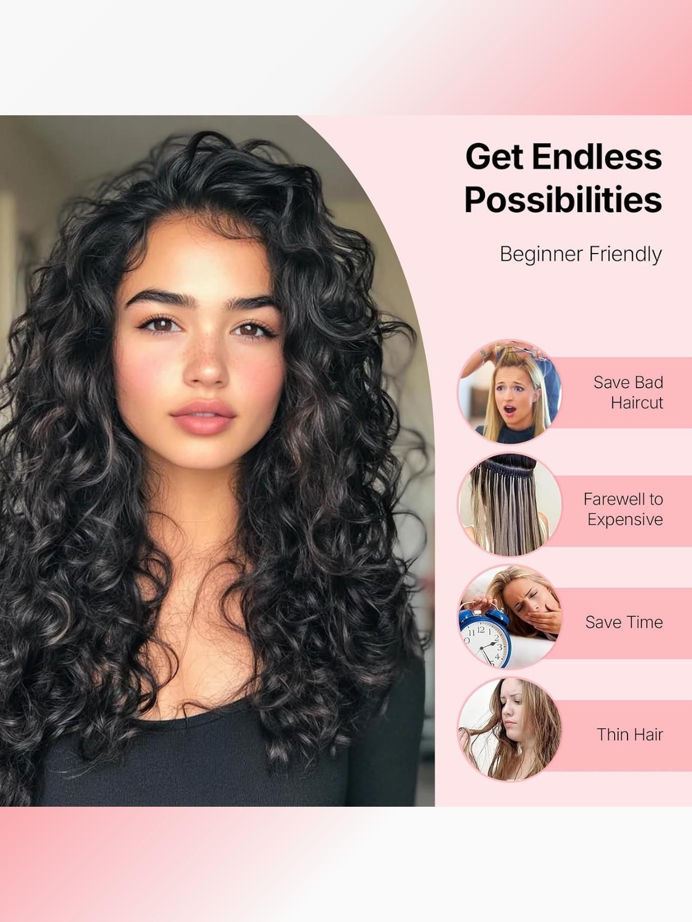Curly Hair Extensions, 4PCS 16 inch Clip in Hair Extensions Lace Weft Short Curly Hair Extensions Clip Ins Invisible Natural Hairpieces for Women
