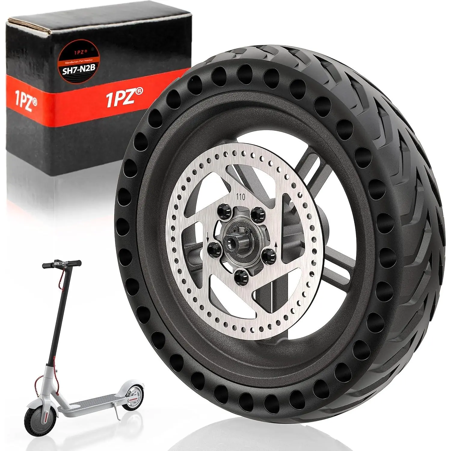 1PZ 8.5 Inch Solid Tire Rear Wheel with 110mm Brake Disk Replacement for Xiaomi M365 Pro Pro2 Mijia1s Gotrax GXL V2 Gotrax XR GL2 Rival APEX MAX Hiboy S2 V2 Electric Scooter, Honeycomb Pattern, Shock Absorption