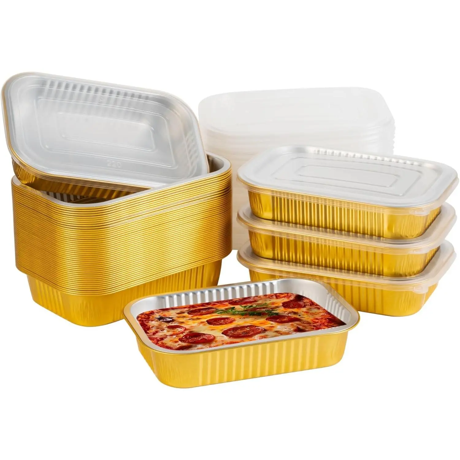 40 Pack 8.7"×6" Aluminum Foil Pans with Lids Heavy Duty 2.25 LB Capacity Foil Food Containers with Lid, Disposable Tin Foil Pans with Lids for Baking, Meal Prep, Freezer, Heating and Takeout