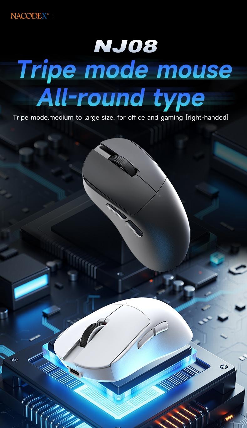 Mage Nj08 Tri-Mode Wireless Mouse, / Options, Ergonomic Design, Durable Build Quality, Ideal for Gaming & Office Use, Computer Gaming Mouse