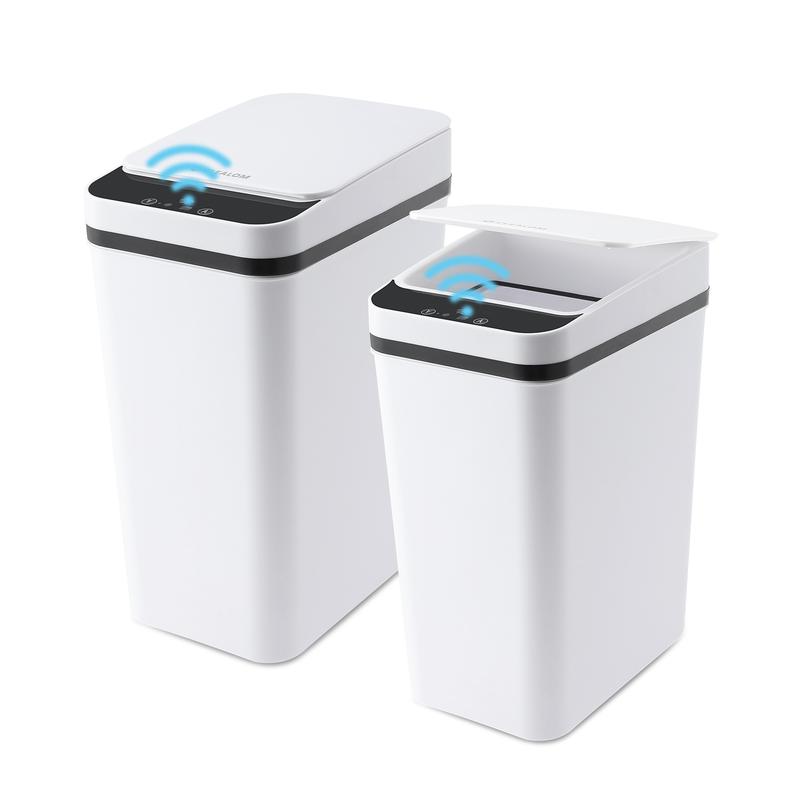 2 Pack 2.2 Gallon  Touchless  Can, Small Motion Sensor Smart Trash Can, Slim Waterproof Trash Bin for Bedroom, Bathroom, Office, Living Room, White garbage automatic