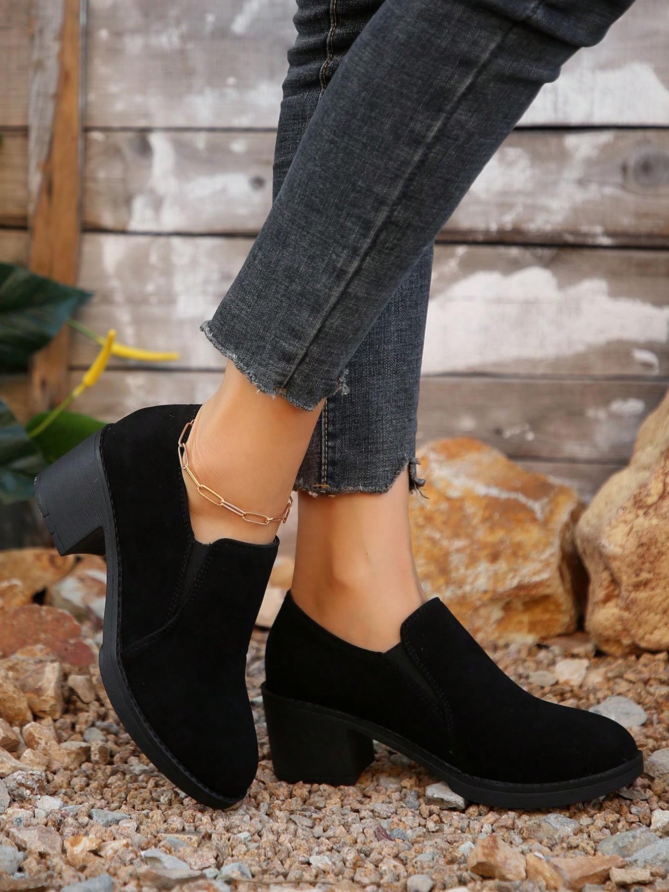 Women's Solid Color Thick Heeled Rubber Boots, New Style Casual Fashionable Round Toe Boots for Daily Wear, Comfortable Women's Shoes for Daily Wear