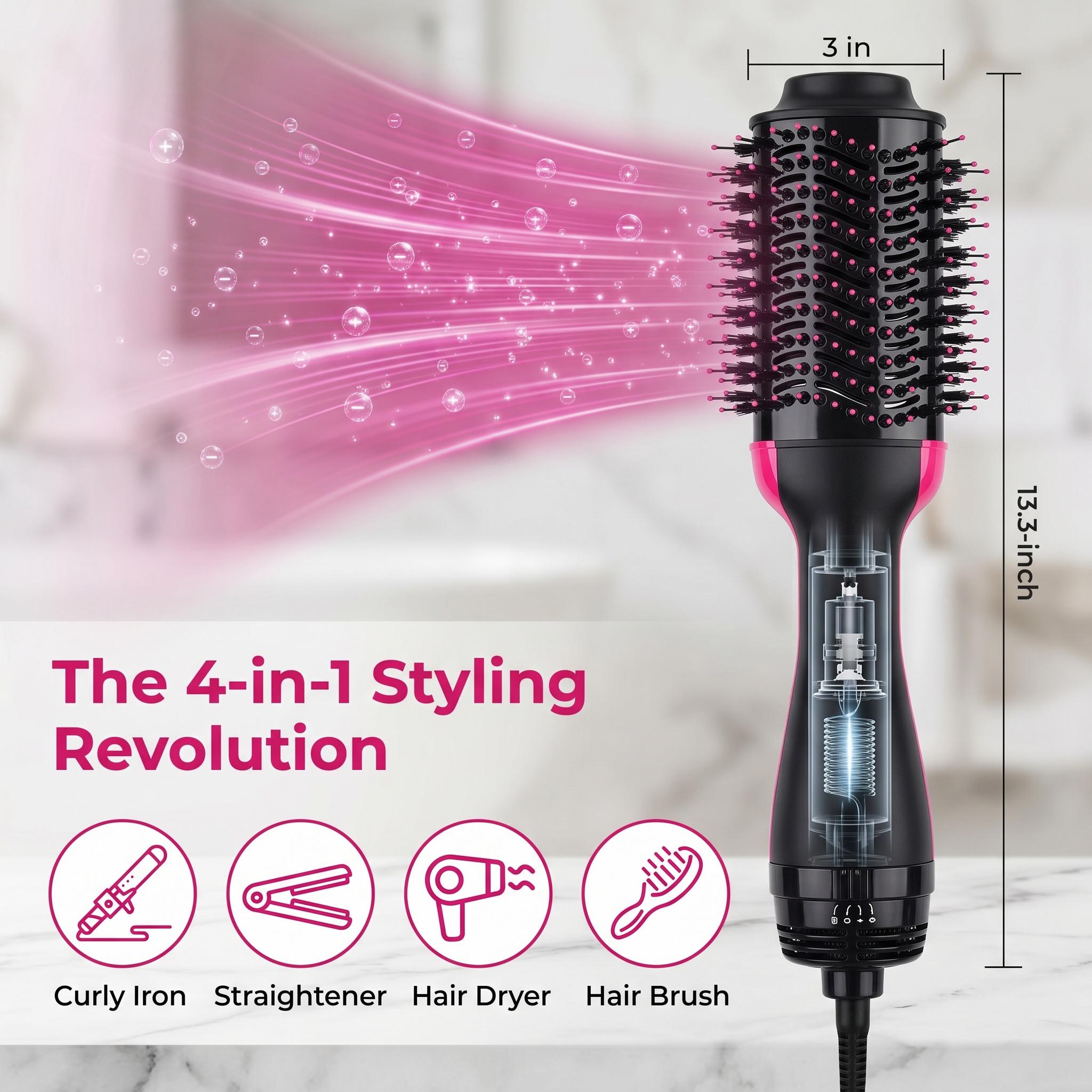 Professional One-Step Hair Dryer Brush, Fast Heating Hot Air Styler, Ionic Blow Dryer & Volumizing Hair Straightener Comb, Salon-Quality Hair Styling Tool for Drying, Straightening & Curling