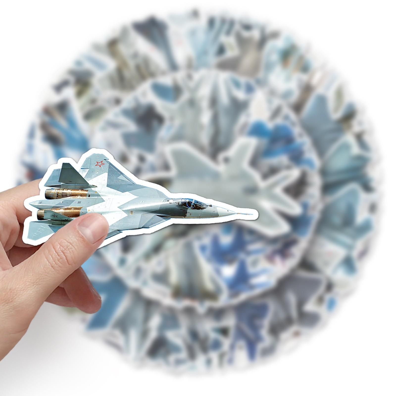 50pcs Military Fighter Jet Stickers, Waterproof Vinyl Decals, Army Plane Stickers for Laptop, Water Bottle, Luggage, Military Lover Gift Pack