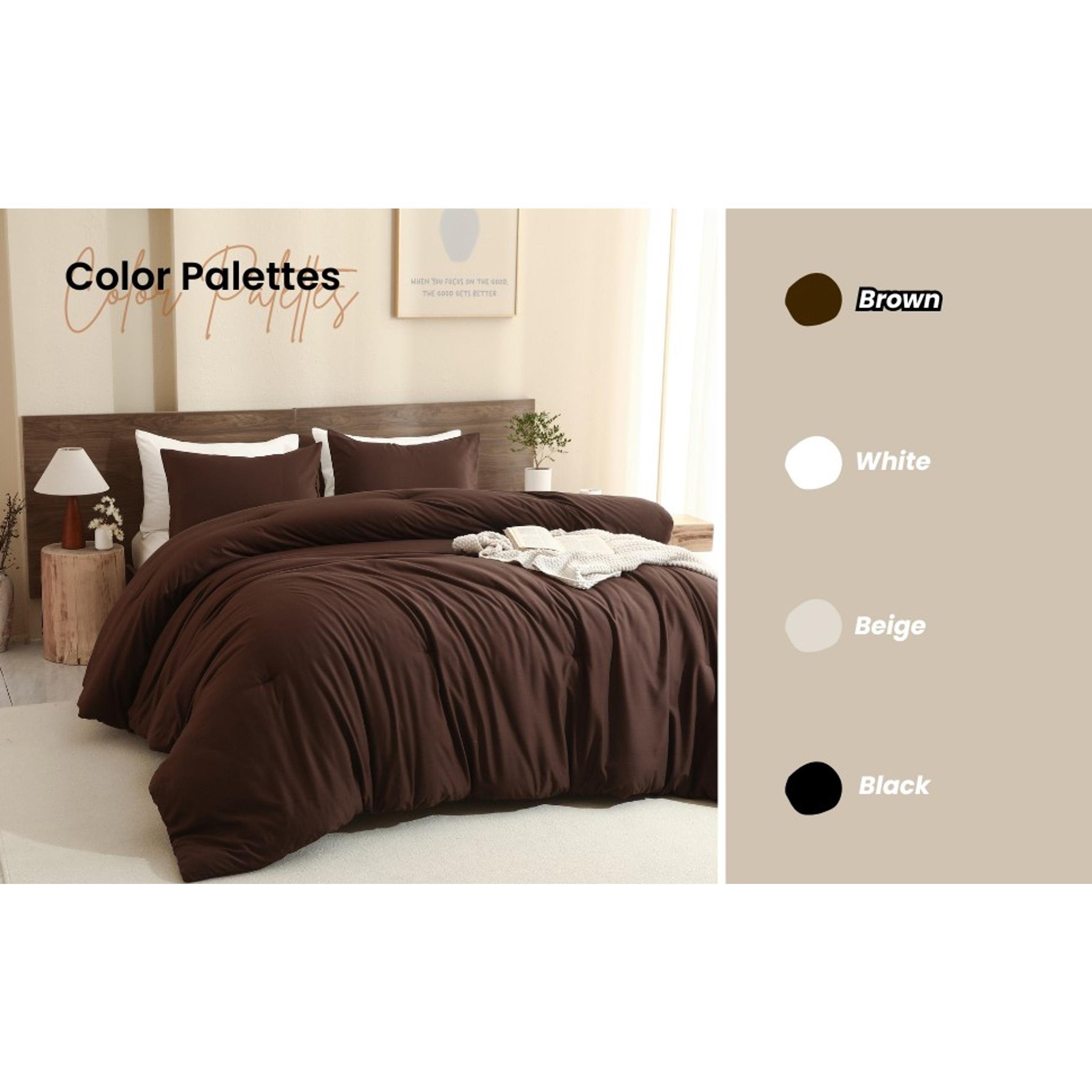 Earthy Brown Comforter Queen Size, Neutral 3 Pieces Comforter Set, Lightweight Solid Bedding Set, All Seasons Soft Fluffy Queen Comforter Set (90x90In Comforter & 2 Pillowcases)