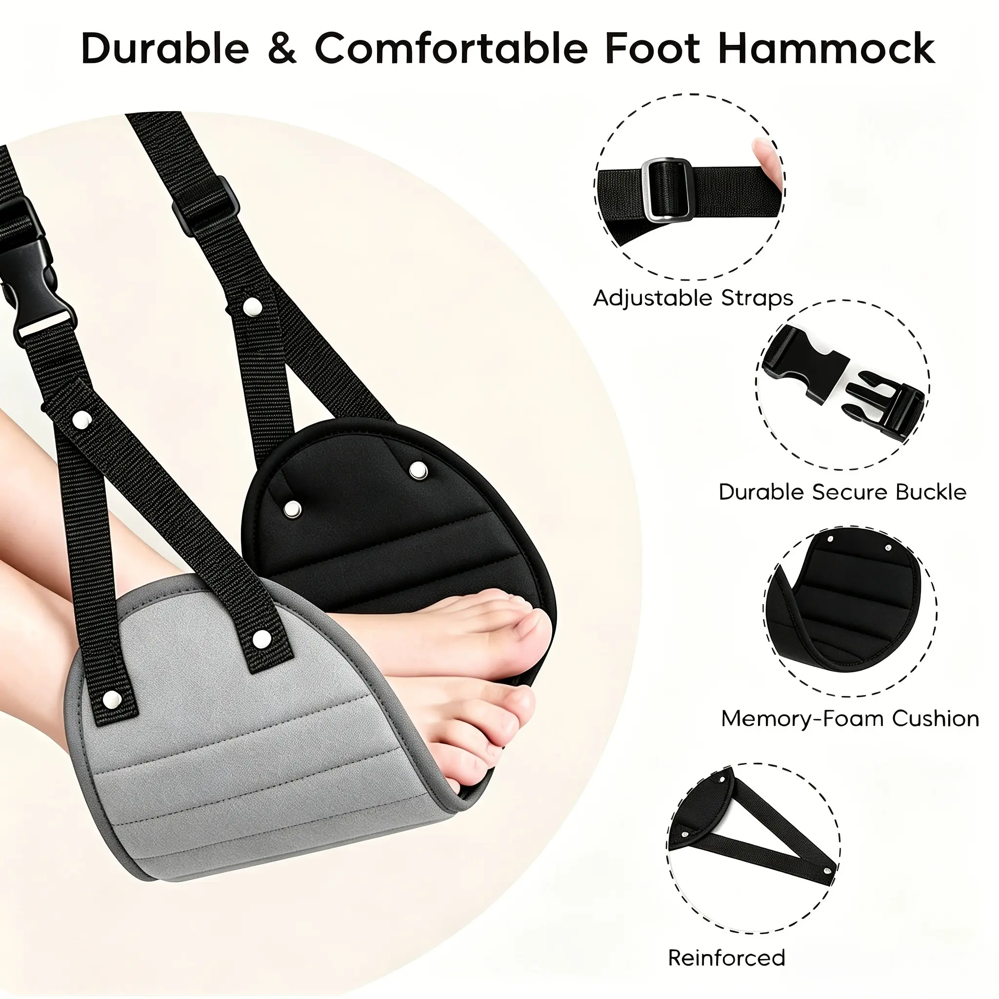 2-Piece Travel Foot Hammock Set, Adjustable Portable Footrest, Includes Storage Bag, Ideal for Airplane, Train, Business Trip, Office Use