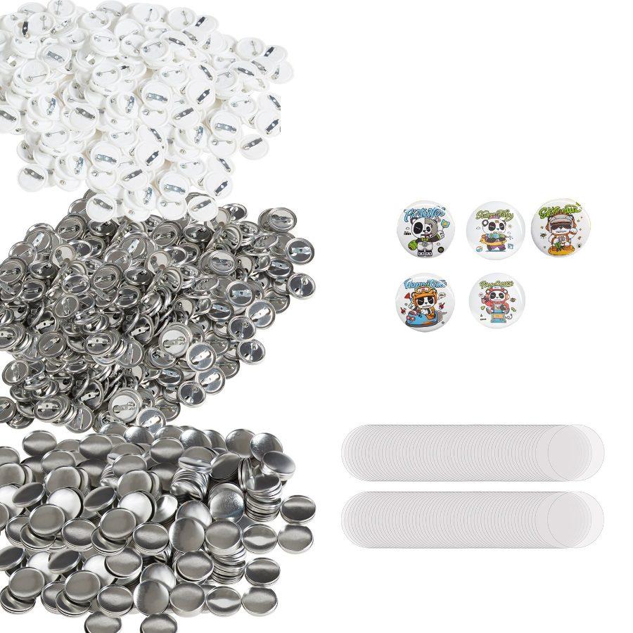 VEVOR 500 Sets 1 inch 25mm Pin Back Button Parts, DIY Round Button Badge Parts, Set Includes Metal Top, Plastic/Metal Button, Clear Film, and Blank Paper For Gifts Presents, Machine NOT Included