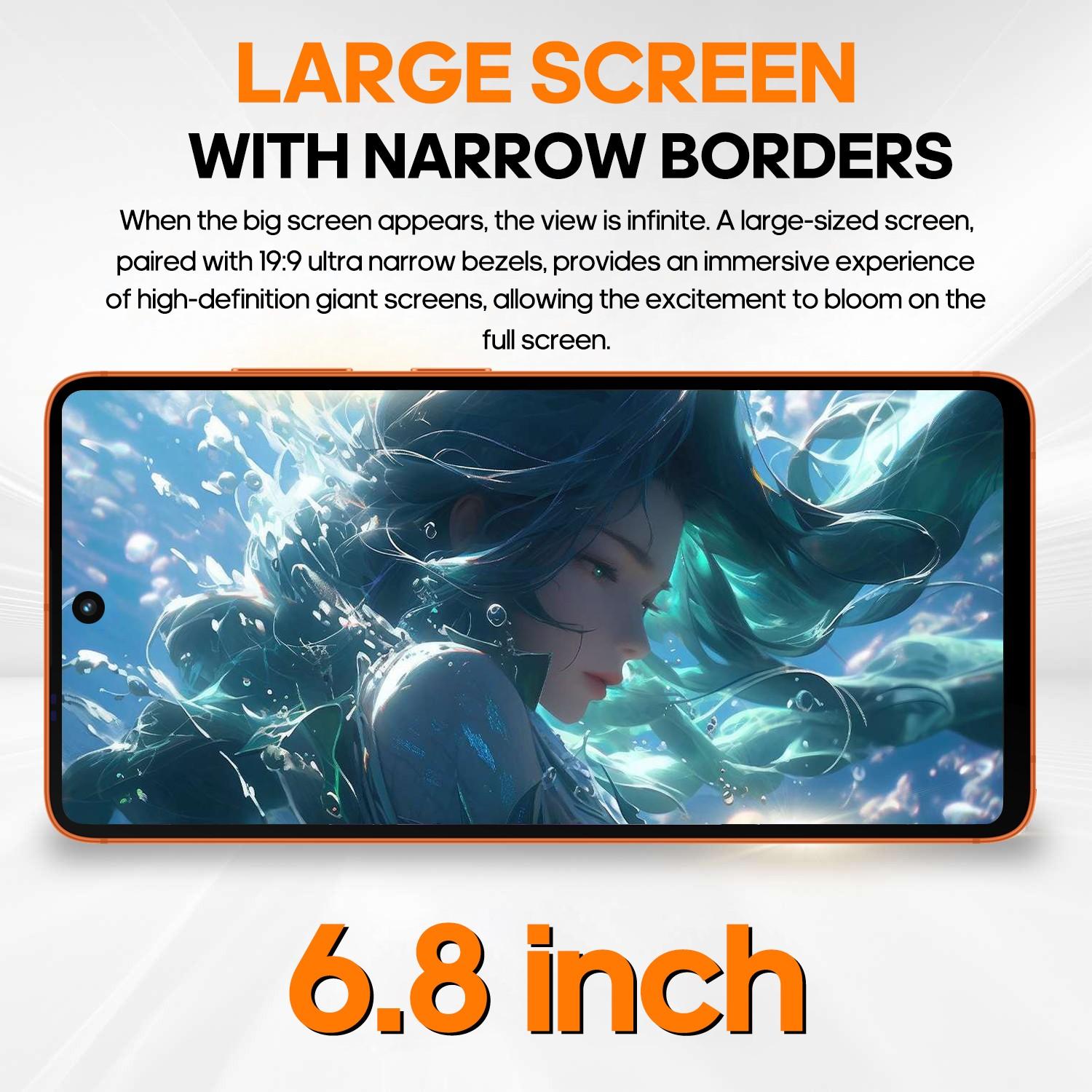 Fuffi Smartphone 6.8 Inches, Fingerprint Unlock, Face Recognition, 4GB+32GB RAM, Dual Sim 4g, 4100mah Battery, Android 12, GPS Navigation