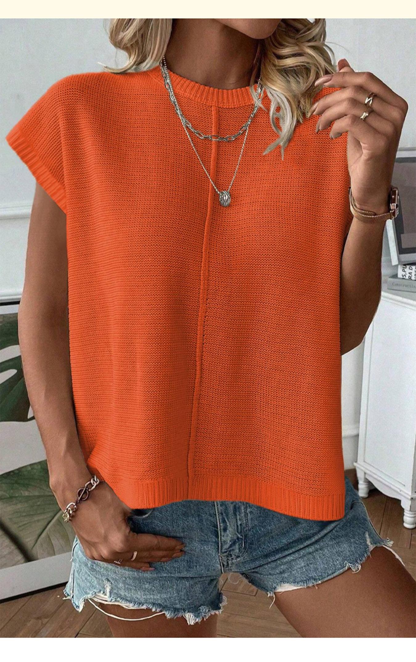 Spring Summer Elegant Versatile Knit Top, French Commute Casual Women's Round Neck Plain Hollow Out Loose T-Shirt