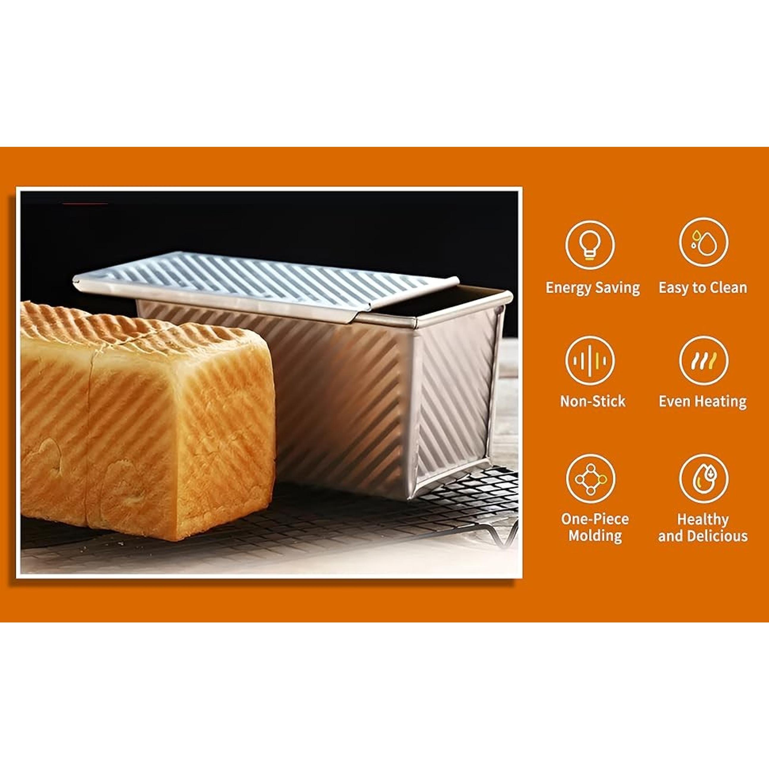 2 Pack Pullman Loaf Pan with Lid, 13x4 & 9x4 inch (2.2 lb & 1 lb Dough Capacity), Non-Stick Sandwich Bread Loaf Pan for Homemade Baking Bread, Gold