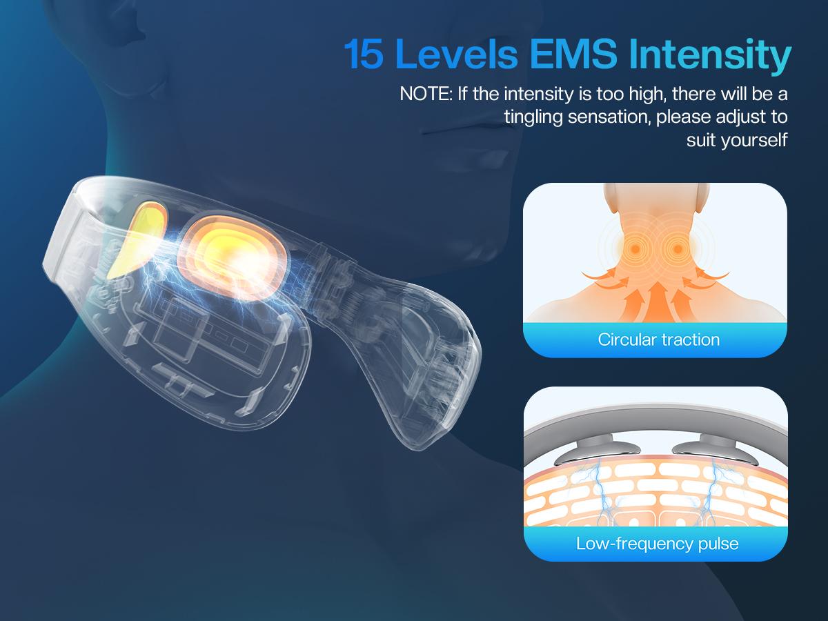 COMFIER Cordless Portable Heated Neck Massager, EMS Intelligent Electric Pulse with Heat, FSA Smart Wireless Neck Massager with 3D Electrode Pads Gift Somatic Therapy Device Tens Unit Migraine Adjustable