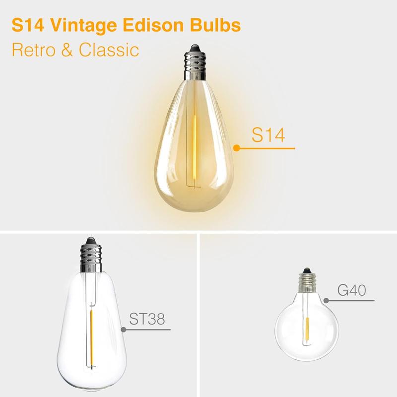 DAYBETTER Outdoor String Lights LED 50FT or 100FT Patio Lights with Shatterproof S14 Dimmable Plastic Vintage Edison Bulbs and Commercial Grade Waterproof Strand Lights String for Porch Market Cafe String Lights(New & Old Styles Mixed Delivery)