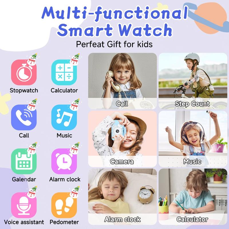 SIMSONLAB Low Power Smart Watch, Fitness Tracker Watch for Kids, Water Reminder, Sitting Reminder, Wireless Calls, Message Alerts, Clock, Weather Display, Music Control, Multi-Functional New Year Gift Suitable For All Ages