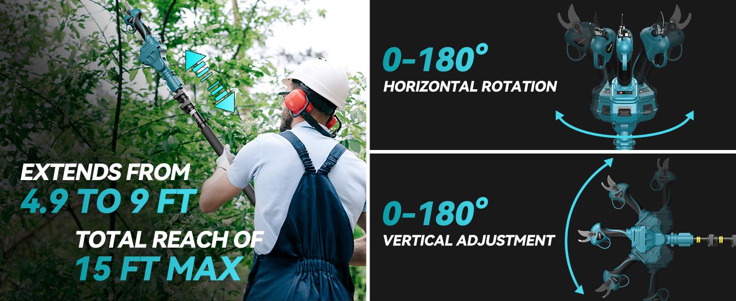 SeeSii 2-in-1 Cordless Electric Pruning Shears with Pole, 15Ft Reach, 1.2" Cutting Diameter, 21V 2x 4000mAh Batteries, Battery Powered Tree Pruner with Brushless Motor for Efficient Branch Trimming PS100 #TikTokShopBlackFriday