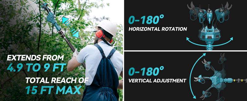 SeeSii 2-in-1 Cordless Electric Pruning Shears with Pole, 15Ft Reach, 1.2" Cutting Diameter, 21V 2x 4000mAh Batteries, Battery Powered Tree Pruner with Brushless Motor for Efficient Branch Trimming PS100 #TikTokShopBlackFriday