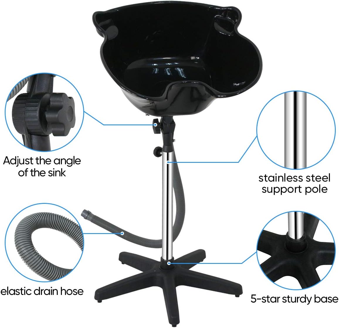 ZENY Portable Deep Shampoo Basin Sink Salon Hair Treatment Bowl Height Adjustable W/Drain Hose ZENY Portable Deep Shampoo Basin Sink Salon Hair Treatment Bowl Height Adjustable W/Drain Hose