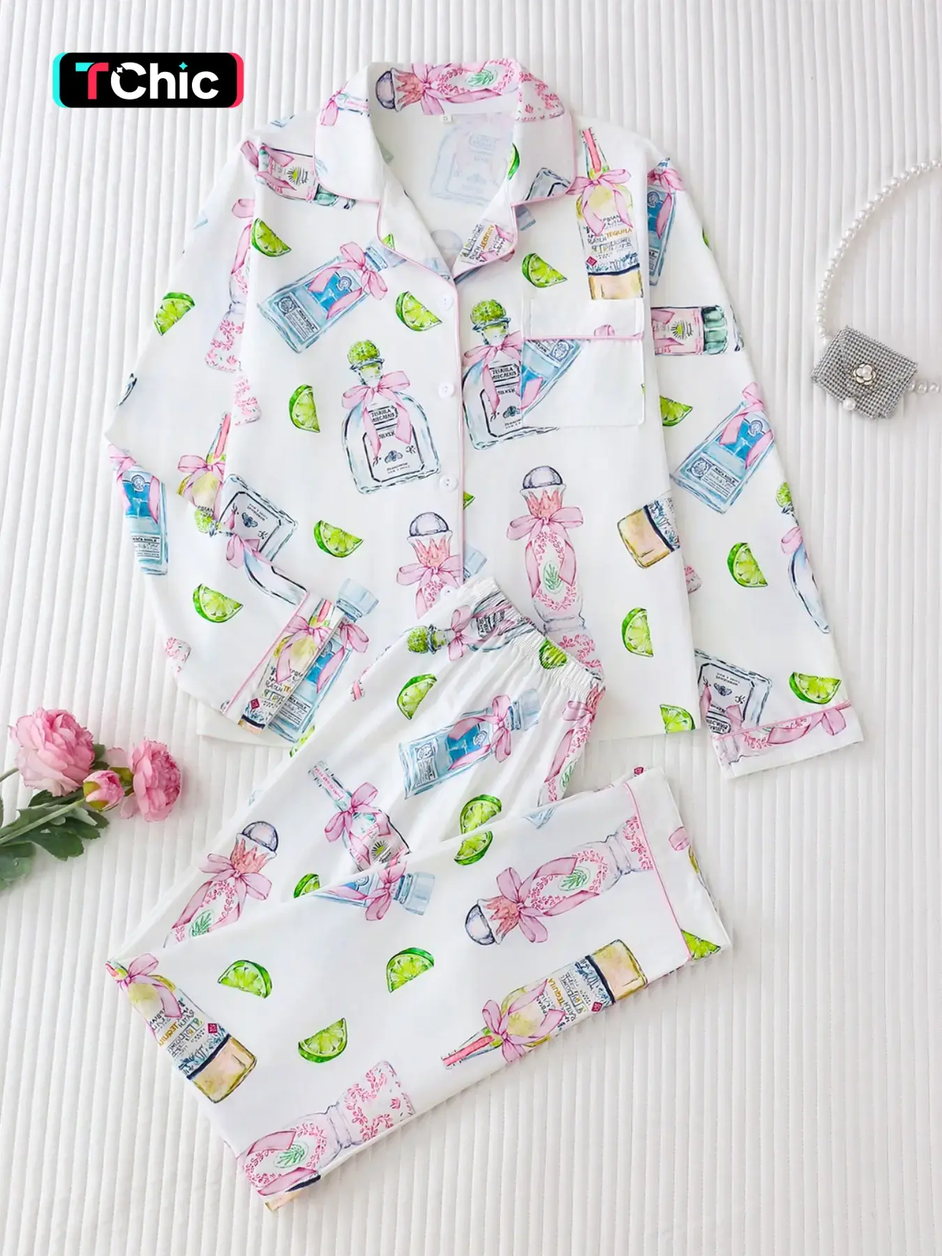Elegant Chic Women's Spring Autumn Pajama Set, Cozy Matching Sleepwear, Casual Heart Pattern Fitted Long Sleeve Top  & Soft Comfortable Pants, Perfect for Home Wear Loungewear