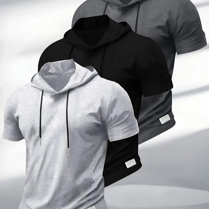 Men's Plus Size Street Style Hooded Short Sleeve T-Shirt, Minimalist Design, Comfortable Fit, Perfect for Casual Wear, Streetwear