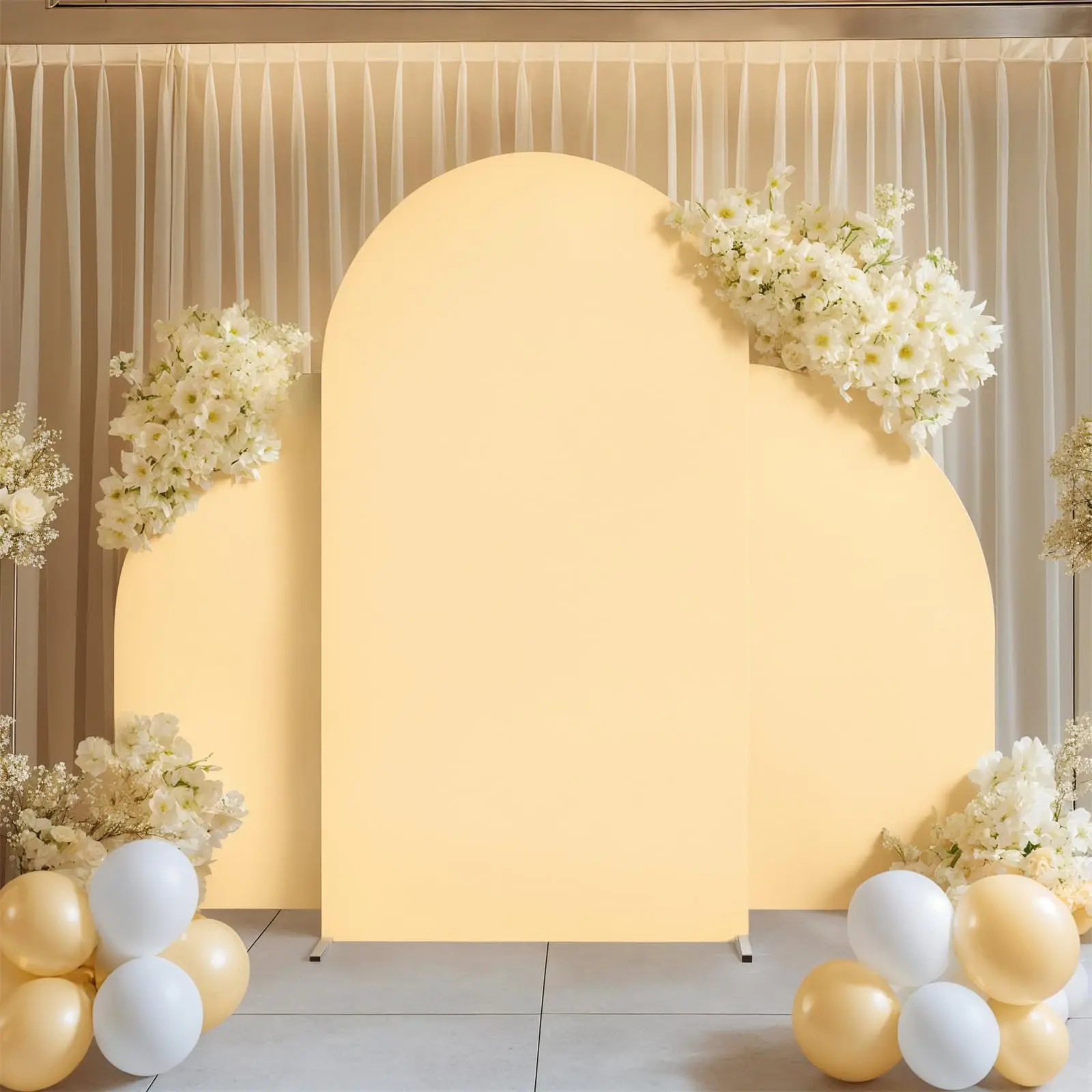 Garvee 3-Piece Wedding Arch Backdrop Cloth Set - High-Elasticity Fitted Round Top & Half Moon Shape Double-Sided Backdrop for Wedding Events (5ft/7.2ft/5ft)