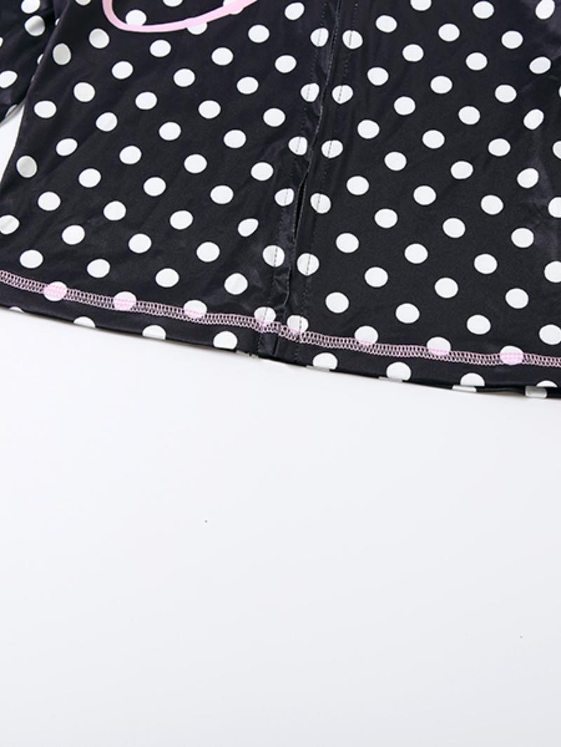 Women's Autumn New Polka Dot Letter Print Sexy Crop Top Hoodie Long Pants Set, Casual Style, Thin Silk Fabric, Spring & Fall