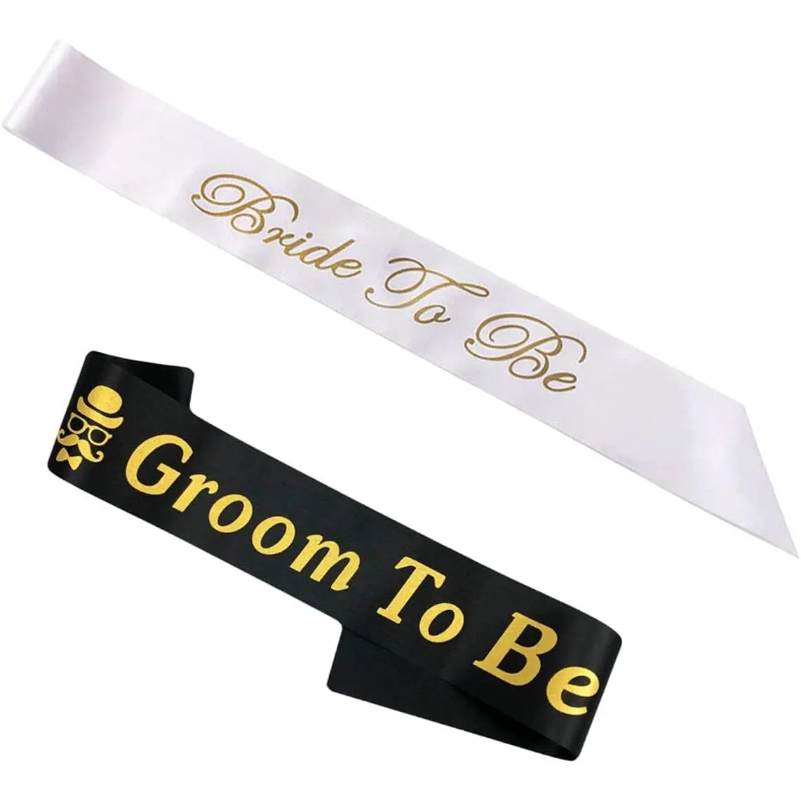 Bachelorette Party Sash Set- Bride and Groom Sash for Wedding Bridal Shower Party Decorations (White and Black)