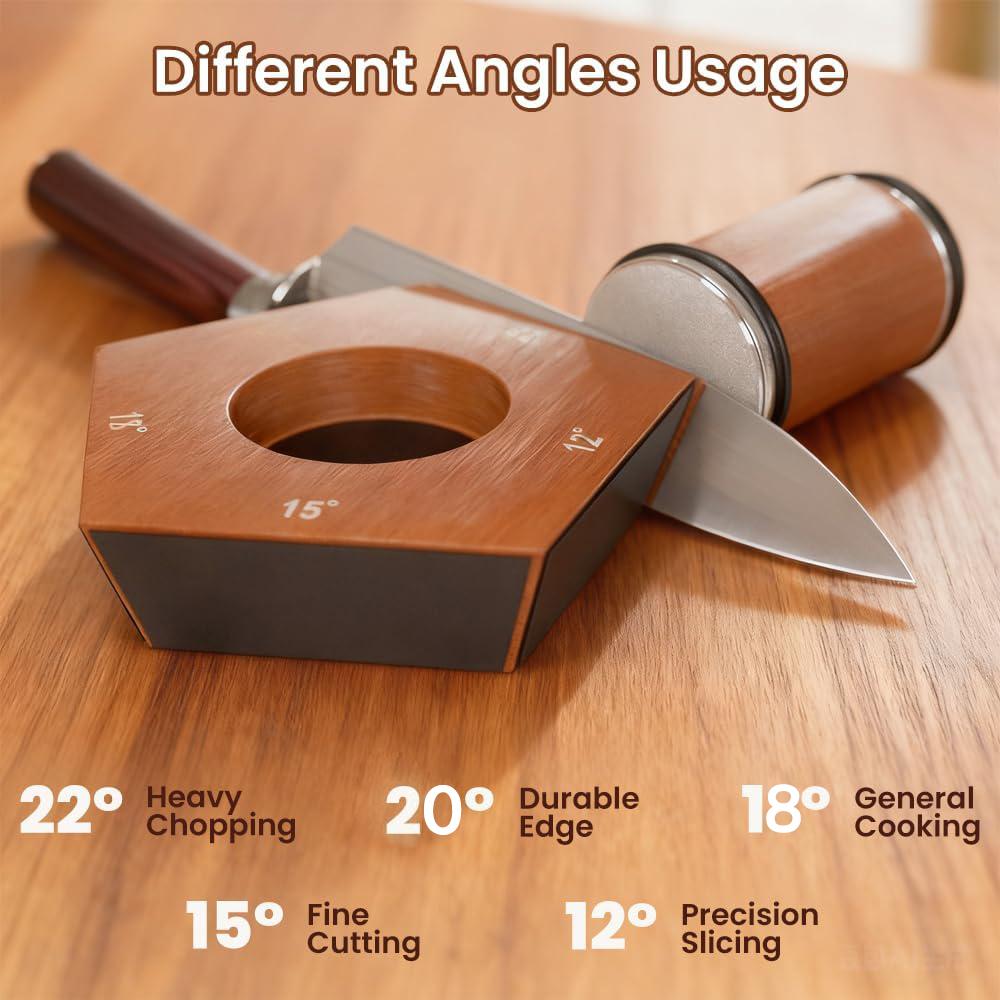 Rolling Knife Sharpener Kit, Wooden, 2/4/5-Angle Rolling Sharpener Set, Features Diamond Abrasives Suitable for Steel of Any Hardness, Kitchen Sharpener Includes Magnetic Angles at 12°,15°,18°,20°,22°, Plus Abrasive Disc Accessories