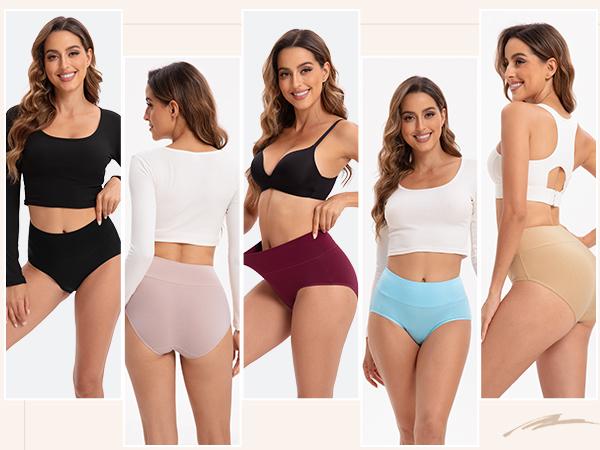 INNERSY Women's High Waisted Cotton Panties 5-Pack, Soft & Breathable Underwear, Comfortable Full Coverage Briefs for Everyday Wear, Stretchy & Durable