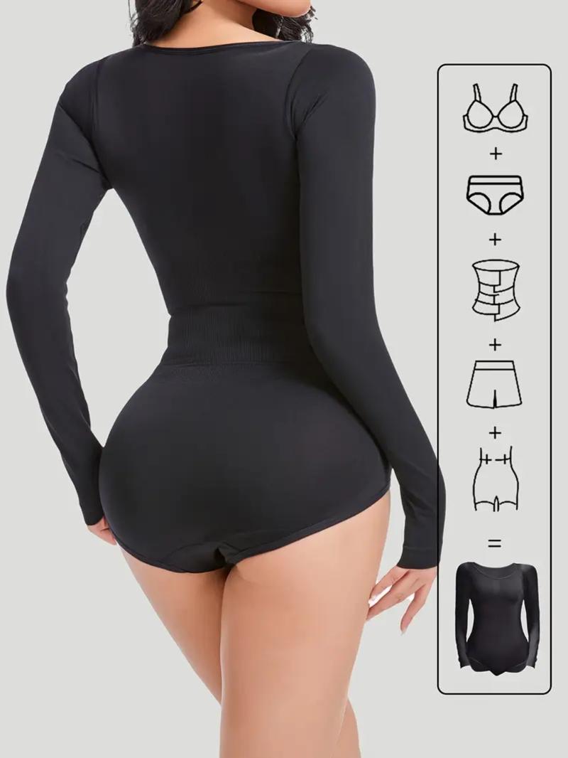 Women's Shapewear for Fall&Winter,Ribbed Abdomen Control Bodysuit, Long Sleeve Seamless T Shirt,Comfortable Scoop Neck Body Suit Stretchy Basic Tops, Fit Soft Elastic Fabric, Perfect For Daily Wear and Going Out Women's Shapewear for Fall&Winter,Ribbed Abdomen Control Bodysuit, Long Sleeve Seamless T Shirt,Comfortable Scoop Neck Body Suit Stretchy Basic Tops, Fit Soft Elastic Fabric, Perfect For Daily Wear and Going Out
