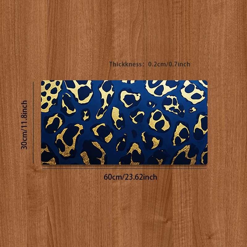 Blue Gold Leopard Print Mouse Pad, Durable Large Non-Slip Rubber Desk Mat, Gaming Office Accessory, Multi-Functional Keyboard Pad, Perfect Gift
