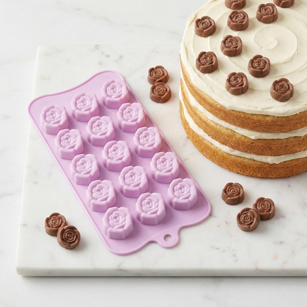 3pcs Rose Shape Chocolate Cake Silicone Molds, DIY Candy Pudding Dessert Baking Tray, 15 Cavity Ice Cube Trays, Kitchen Accessories
