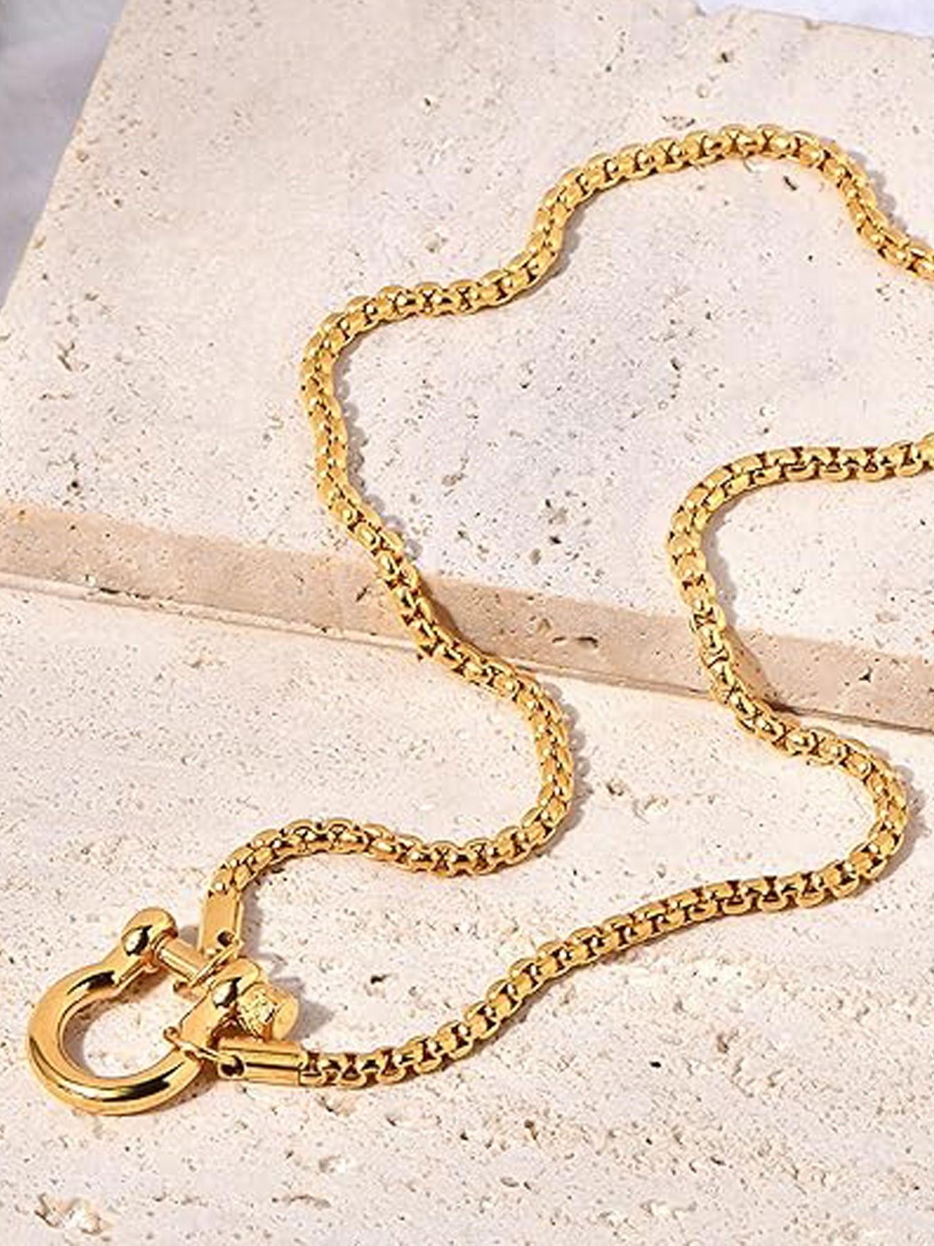 Mountaineering Carabiner Pendant Necklace, Stainless Steel Screw Anchor Chain, Fox Tail Wheat Chain, Nautical Sailor Clasp, Unisex Fashion Jewelry